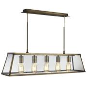 Voyager 5 Lights Clear Glass Bar Pendant Light In Antique Brass