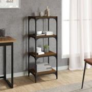 Grove Wooden 4-Tier Bookshelf In Brown Oak With Steel Frame