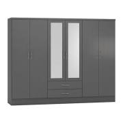 Mack Wooden Wardrobe With 6 Doors 2 Drawers In Grey