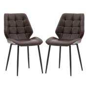 Minford Brown Leather Dining Chairs With Black Legs In Pair