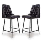 Basel Black Genuine Buffalo Leather Counter Bar Chairs In Pair