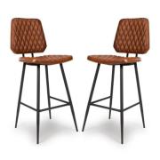 Allen Tan Genuine Buffalo Leather Bar Chairs In Pair