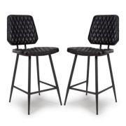 Allen Black Genuine Buffalo Leather Counter Bar Chairs In Pair