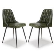 Basel Green Genuine Buffalo Leather Dining Chairs In Pair