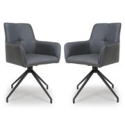 Novato Swivel Grey Faux Leather Dining Chairs In Pair