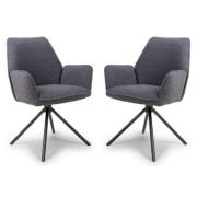 Utica Grey Boucle Carver Snuggly Fabric Dining Chairs In Pair