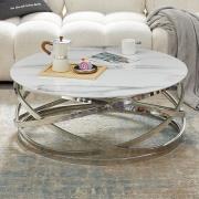 Enrico Round Glass Coffee Table In Diva Marble Effect