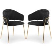 Monzo Black Velvet Dining Chairs With Gold Legs In Pair