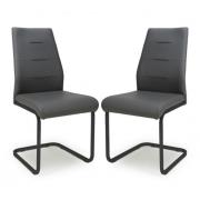 Carlton Dark Grey Leather Dining Chairs With Black Legs In Pair