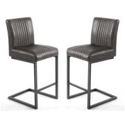 Aboba Grey Leather Bar Chairs With Metal Legs In Pair