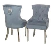 Melvin Lion Knocker Dark Grey Velvet Dining Chairs In Pair