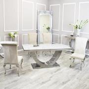 Avon White Glass Dining Table With 6 North Cream Chairs