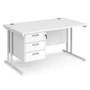 Melor 1400mm Cantilever Legs 3 Drawers Computer Desk In White