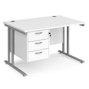 Melor 1200mm Cantilever 3 Drawers Computer Desk In White Silver