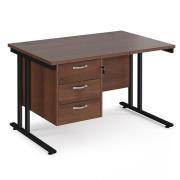 Melor 1200mm Cantilever 3 Drawers Computer Desk In Walnut Black