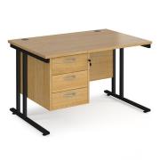 Melor 1200mm Cantilever 3 Drawers Computer Desk In Oak Black