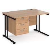 Melor 1200mm Cantilever 3 Drawers Computer Desk In Beech Black