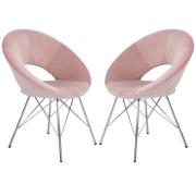 Orem Pink Velvet Dining Chairs With Chrome Metal Legs In Pair