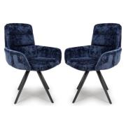 Oakley Navy Chenille Fabric Dining Chairs Swivel In Pair