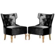 Narvel Black Velvet Dining Chairs With Wooden Legs In Pair