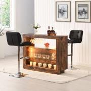 Fiesta Rustic Oak Bar Table Unit With 2 Candid Black Stools