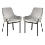 Riva Grey Velvet Dining Chairs With Matt Black Legs In Pair