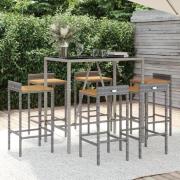 Sierra Solid Wood 7 Piece Garden Bar Set In Grey Poly Rattan