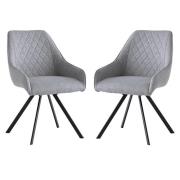 Valko Silver Grey Fabric Dining Chairs Swivel In Pair