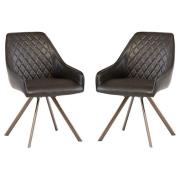 Lanza Dark Brown Faux Leather Dining Chairs Swivel In Pair