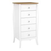 Braque Wooden Chest Of 5 Drawers Narrow In Pure White Coffee