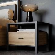 Harbor Bedside Cabinet 1 Drawer In Matt Black And Riviera Oak