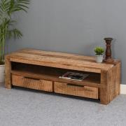 Salter Solid Mangowood Small TV Stand 2 Drawers In Rough Swan