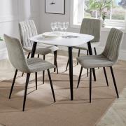 Arta Square Grey Oak Dining Table With 4 Curve White Chairs