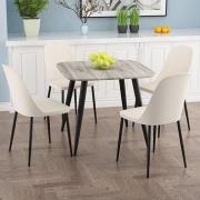 Arta Square Grey Wooden Dining Table 4 Curve Plastic Calico Chairs