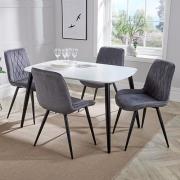 Arta Dining Table In White With 4 Dark Grey Diamond Chairs