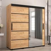 Beilla V Mirrored Wardrobe 2 Sliding Doors 180cm In Golden Oak