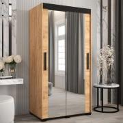 Beilla III Mirrored Wardrobe 2 Sliding Doors 100cm In Golden Oak