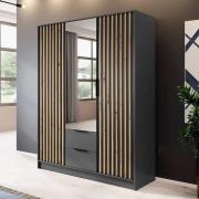 Newport Mirrored Wardrobe With 3 Hinged Doors 155cm In Graphite