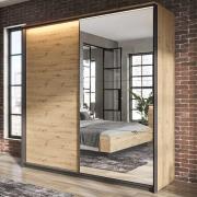 Qesso Mirrored Wardrobe 2 Sliding Doors In Artisan Oak With LED