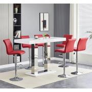 Caprice Large White Gloss Bar Table 6 Ripple Bordeaux Stools