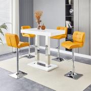 Caprice White High Gloss Bar Table 4 Candid Curry Stools