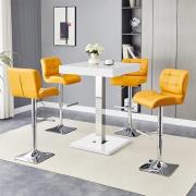 Topaz White High Gloss Bar Table With 4 Candid Curry Stools