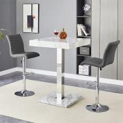 Topaz Magnesia Effect High Gloss Bar Table 2 Ripple Grey Stools