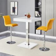 Topaz White High Gloss Bar Table With 2 Ripple Curry Stools