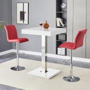 Topaz White High Gloss Bar Table With 2 Ripple Bordeaux Stools