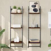 Destin Set Of 2 Wooden Wall Shelf 3-Tier In Brown Oak