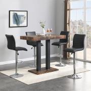 Caprice Small Rustic Oak Wooden Bar Table 4 Ripple Black Stools