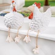 Moline Ceramics Edge Sitter Rooster Hen Sculpture In White