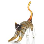 Newark Glass Cat Sculpture In Grey And Orange