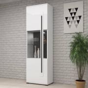 Trail High Gloss Display Cabinet Tall 1 Door In White With LED